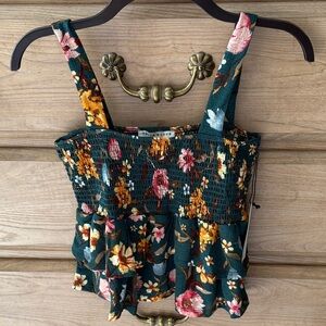 Haute Monde Floral Smocked Green Top